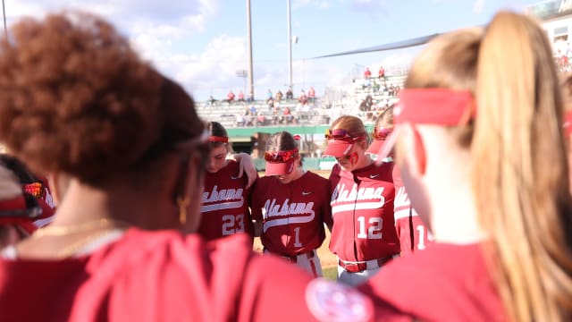 Alabama softball team huddle
